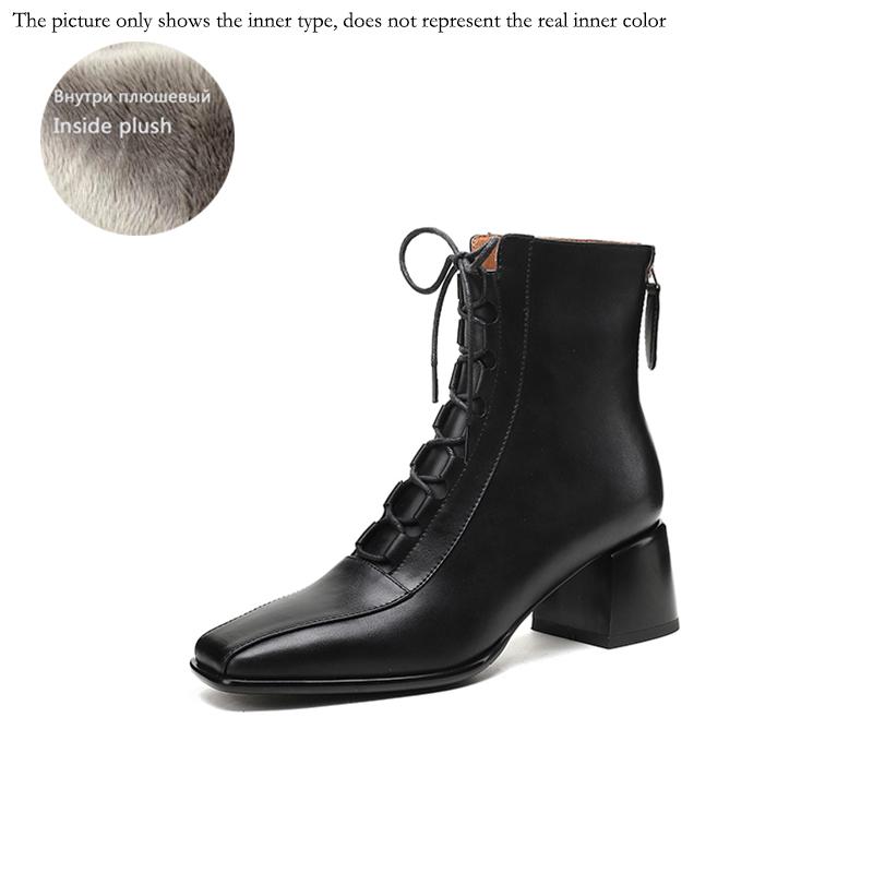 Fashion 2025 Fashion Women Shoes Split Leather Short Boots Square Toe Chunky Boots Winter Shoes Women Solid High Heel Boots for Women