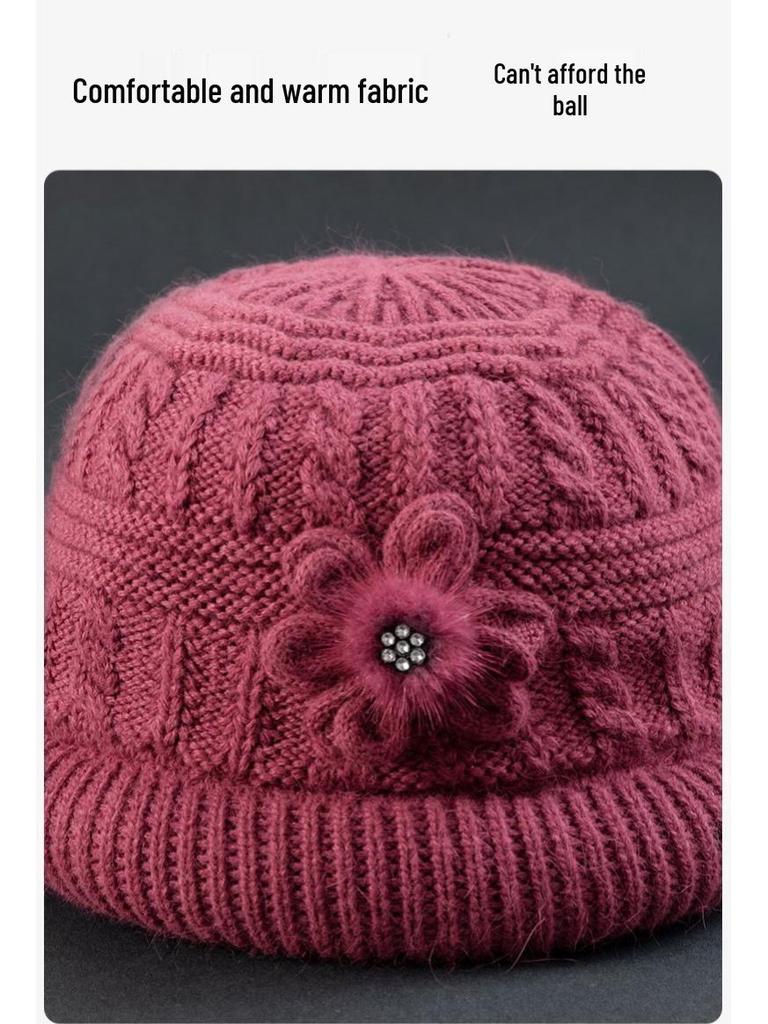 Thickened Woolen Fisherman Hat for Middle-Aged & Elderly Women - Warm, Velvet-Lined, Knitted Hat for Autumn & Winter