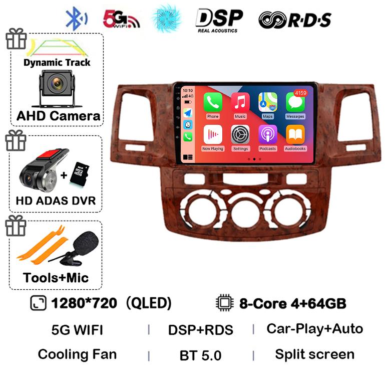 Android 14 Carplay Auto WIFI+4G Radio For Toyota Fortuner HILUX Revo Vigo 2007-2015 Stereo Car Multimedia Video Player GPS QLED