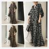Women's V Neck Puff Sleeve Maxi Dress Loose Waist Leopard Print Casual Shirt Dress