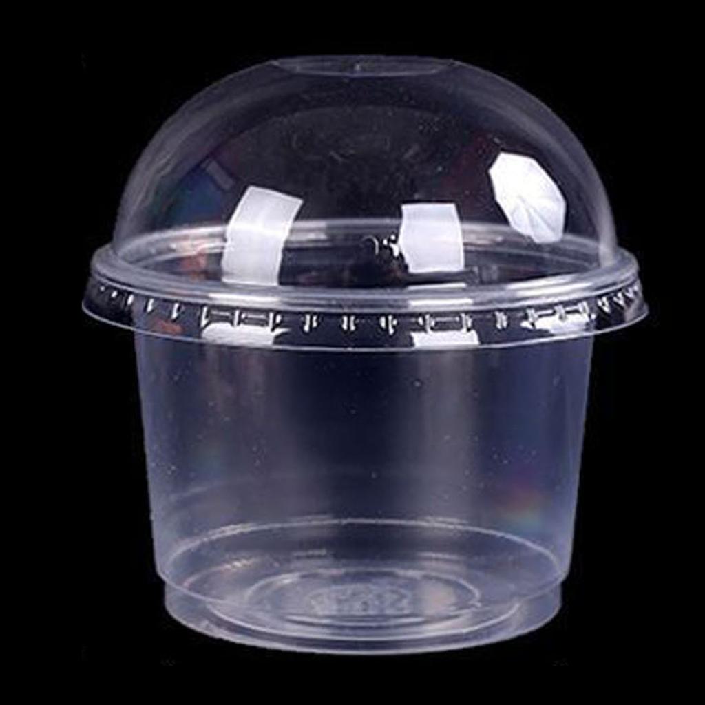 Dessertbecher aus Kunststoff mit Deckeln & Löffeln, Einweg-Rundbecher verdickt für Eis, Joghurt, , Mitnahmeessen