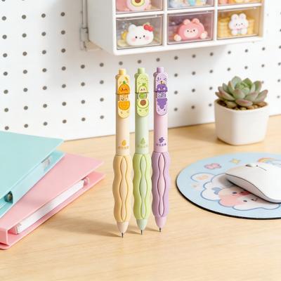 Fruit Series Gel Pens 0.5mm Black Ink Set Cute Soft Grip Fast-Dry Press Pens for Students Kids Aesthetic Stationery Writing Pens