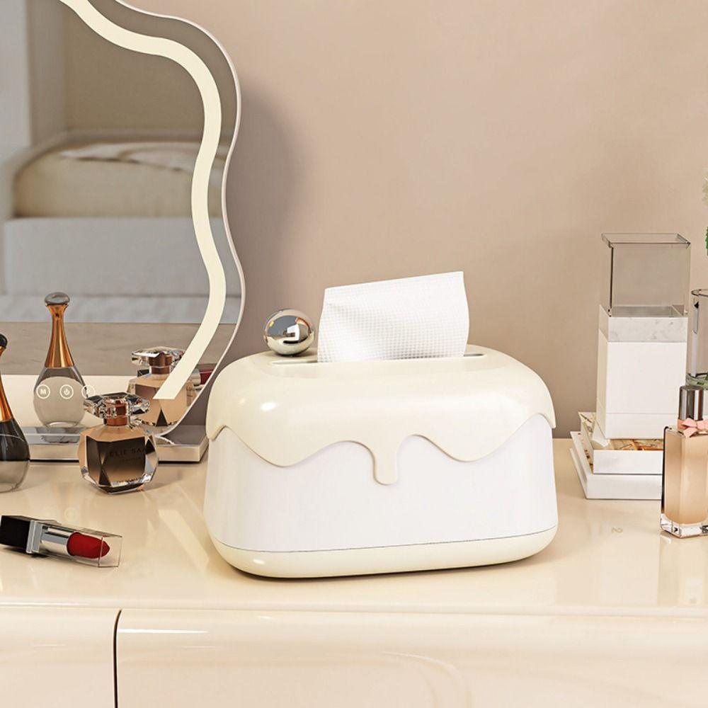 Plastic Cream Style Tissue Box Smooth Edge Large Capacity Withdrawable Tissue Box Reusable with Built In Spring Tissue Dispenser