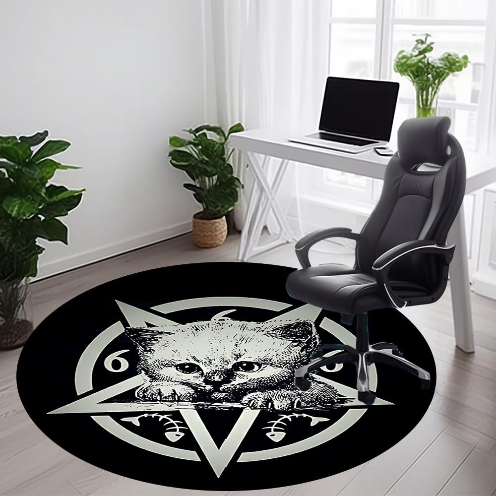 1pc Kitty Pentagram Office Round Area Rug, Indoor Mat Suitable ForOffice, Under Office Chairs Bedroom Living Room Home Decor, Room Deco u23