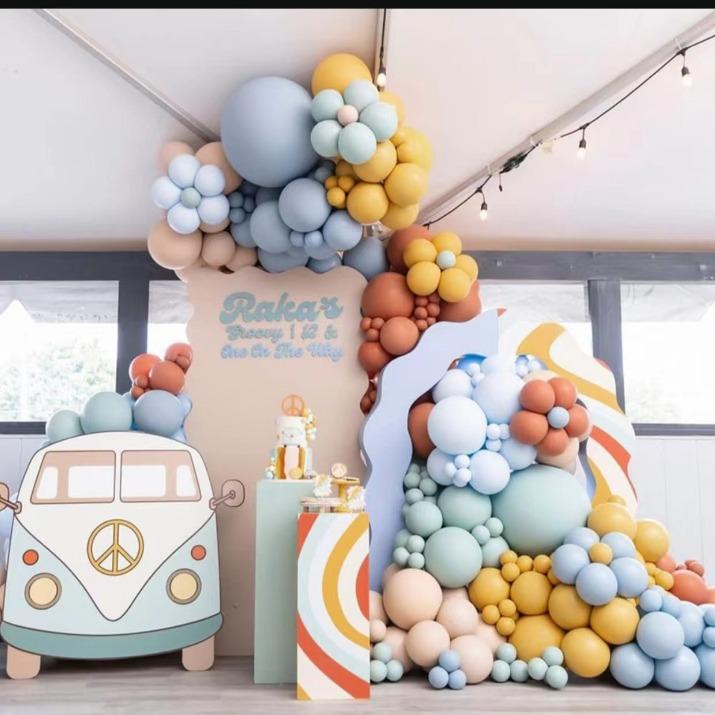 

Vintage Hermès Orange Mustard Yellow Mimaca Latex Balloon Set Birthday Venue Set as shown