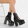 Gdgydh Block Heels Pumps for Women Fashion Multi Buckle Strap Heart Design Dress Cosplay Shoes Side Zipper High Heels Mary Janes