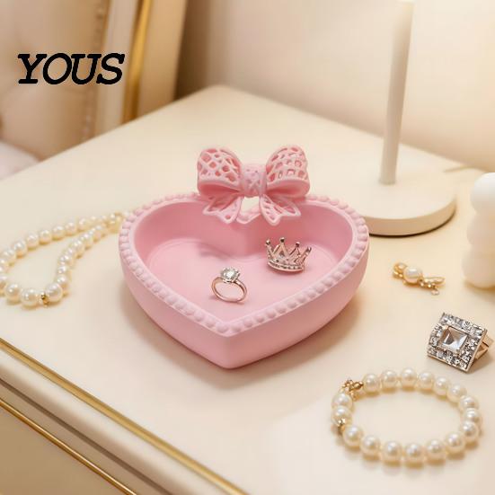 Combined Decorative Trays Set 3D Printed Bow Jewelry Tray, Cute Heart-Shaped Organizer, Stable Desktop Organizer Bay Window Decor Accessory for