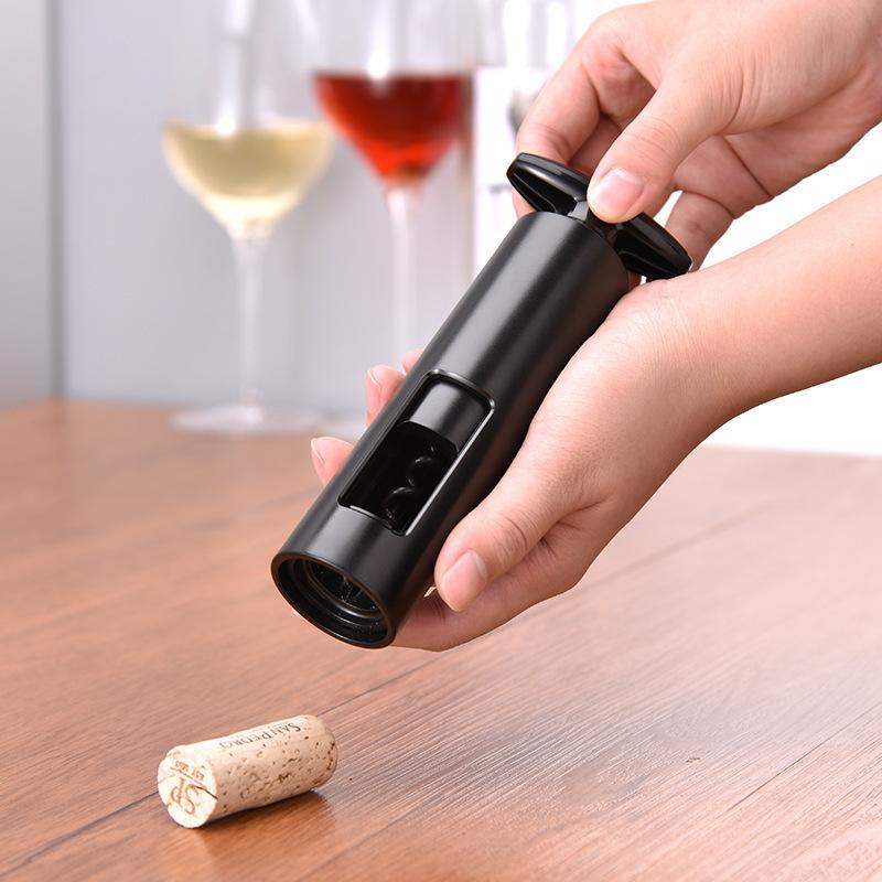 Apribottiglie multifunzionale 2-in-1 apribottiglie manuale per vino rosso e champagne set da degustazione per uso domestico, nero di alta qualità.