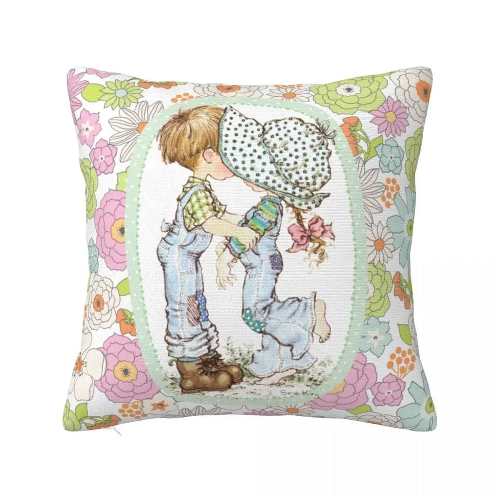 Niedlicher Kissenbezug mit Sarah Kay-Mädchen-Motiv, bedruckter Stoff, Kissenbezug, Dekoration, Cartoon-Kissenbezug für das Landleben, verschiedene Größen