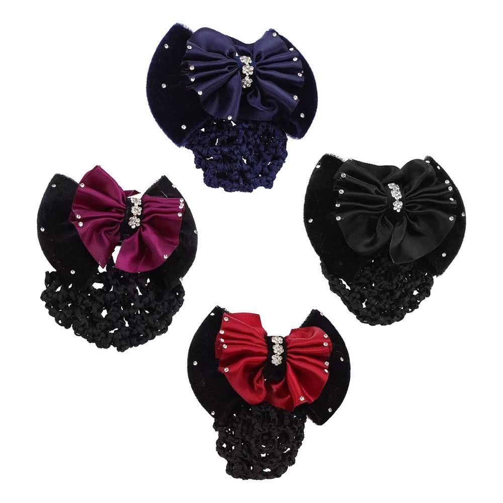 1Pcs Barrette Net Net Bun Hair Cover Bowknot Bun Crochet Net Durable Elastic Hairnet for Women