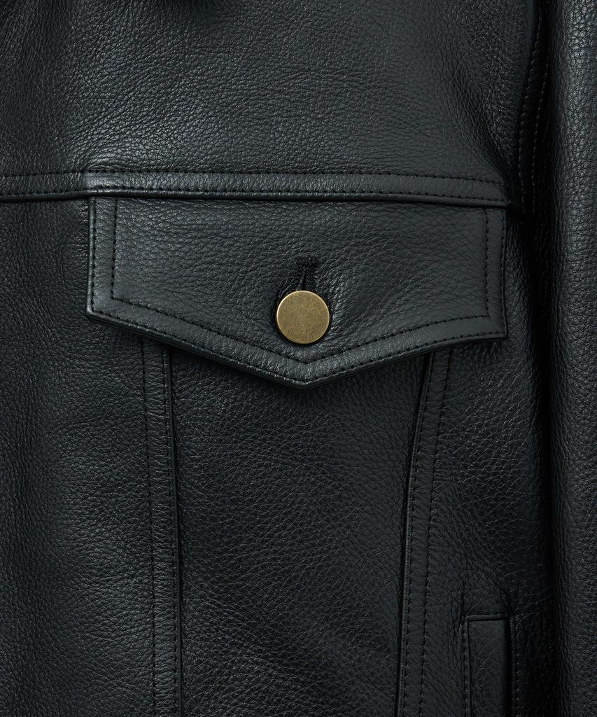 Noirer Antique Cow Leather Trucker Jacket (Black)