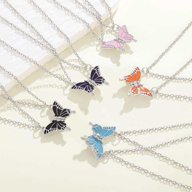 Cross-border New Best Friend Colorful Butterfly Match Friendship Magnetic Necklace Sweater Chain