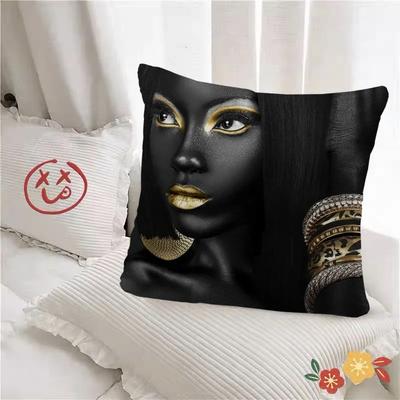 Funda de Cojín Negra Dorada Dama Africana Funda de Cojín Lujosa Decorativa 40x40 Fundas de Cojín para Coche para Cojines 45x45