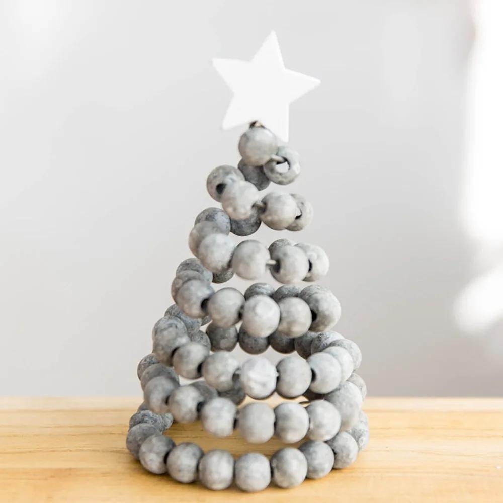 Wooden Christmas Tree Ornaments Vintage Style 5 Colors Wooden Beads Decoration Artificial Christmas Tree Beaded Christmas Tree