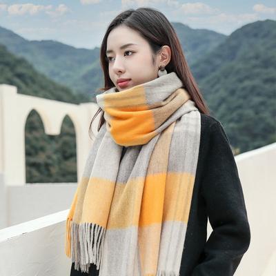 Autumn and Winter Men's and Women's Pure Wool Large Plaid Scarf Black and White Plaid Cashmere Scarf Striped Versatile Trendy