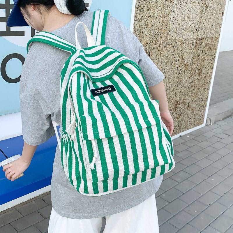 Fashionable Pattern Striped Student Canvas Backpack For Casual Daily Use