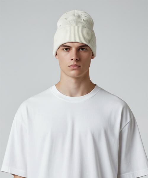 Bonseullipi Stardust Rib Knit Beanie (Ivory)