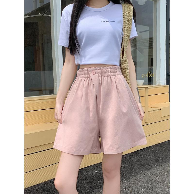 Elastic Waist Washing Pure Cotton Tooling Wide-leg Shorts Casual, Thin and Baggy