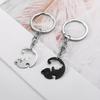 Black & White Love Cat Keychain Pendant for Couples - Stainless Steel Anti-Loss Keyring Accessory