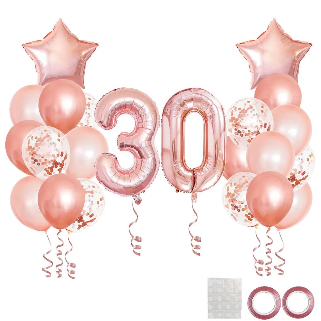 25pcs Rose Gold Mixed Balloons 10 15 16 18 20 21 25 30 35 40 50th Birthday Party Decorations Woman Birthday Anniversary Decor 5