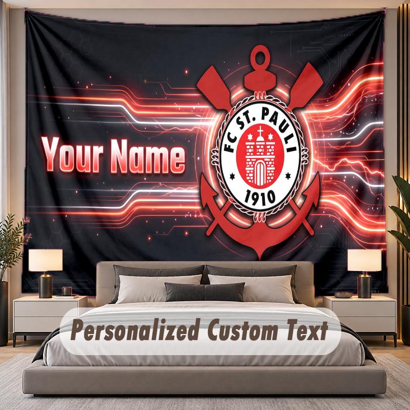 Benutzerdefinierter Namens-Text-Wandteppich FC St. Pauli Personalisierte Polyester Wandteppich Für Schlafzimmer Und Zimmer