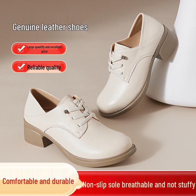 Women's Genuine Leather Chunky Heel Loafers 2025 - Soft Leather Single Shoes (SZ25912)