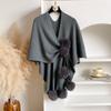 2026 Knit Cape Shawl With Pom Poms Long Cardigan Wrap Coat Women