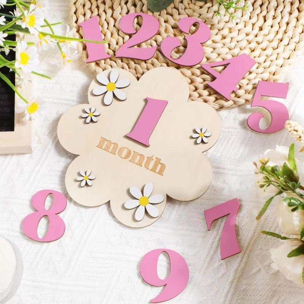 Zweiseitige Baby-Monatsmeilensteinkarten 3D-Blumen Neugeborenen-Fotografie-Requisiten Mädchen Jungen