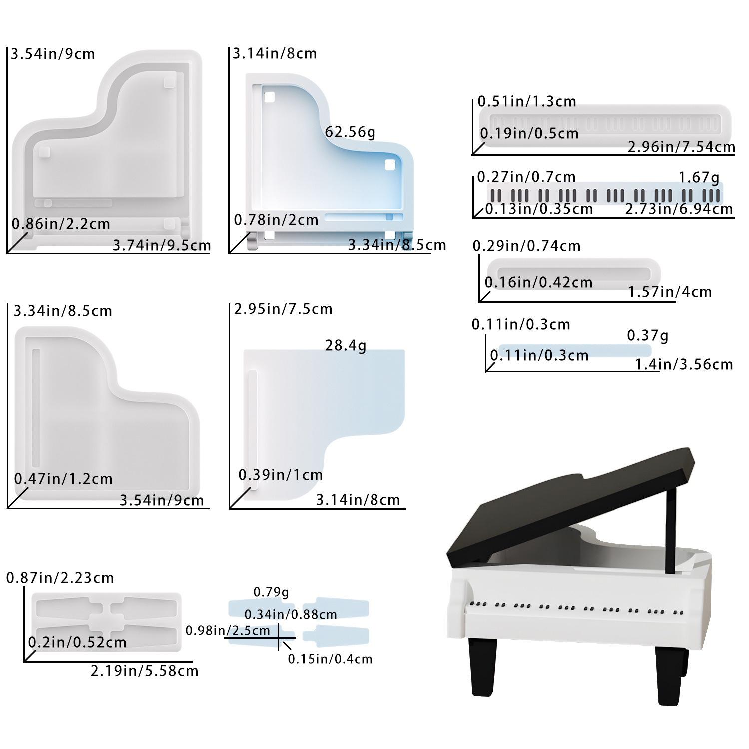

1set Splicing Piano Silicone Resin Mold DIY Three-dimensional Pianoforte Desktop Ornaments Gypsum Concrete Molds Home Decoration білий