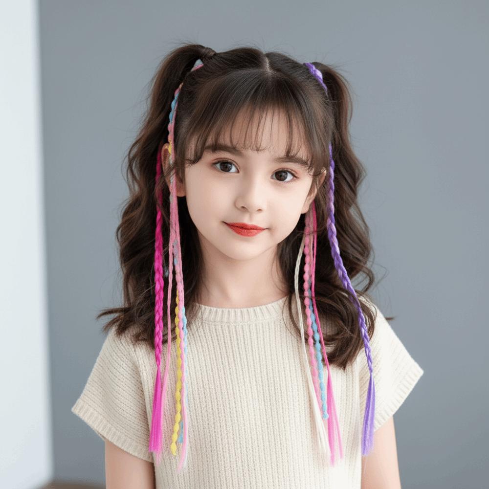 12pcs Tangle-Free Design Braided Hair Extensions Colorful Ponytail Holders  Fashion-Forward Tweens