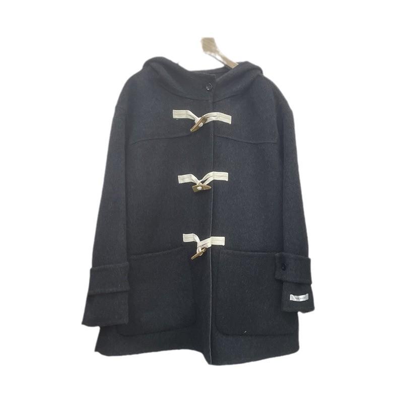 Spring, Autumn and Winter Hooded Double-sided Woolen Coat Jacket Women's Woolen Cloth Simple and Versatile Casual Commuting Horn Buckle