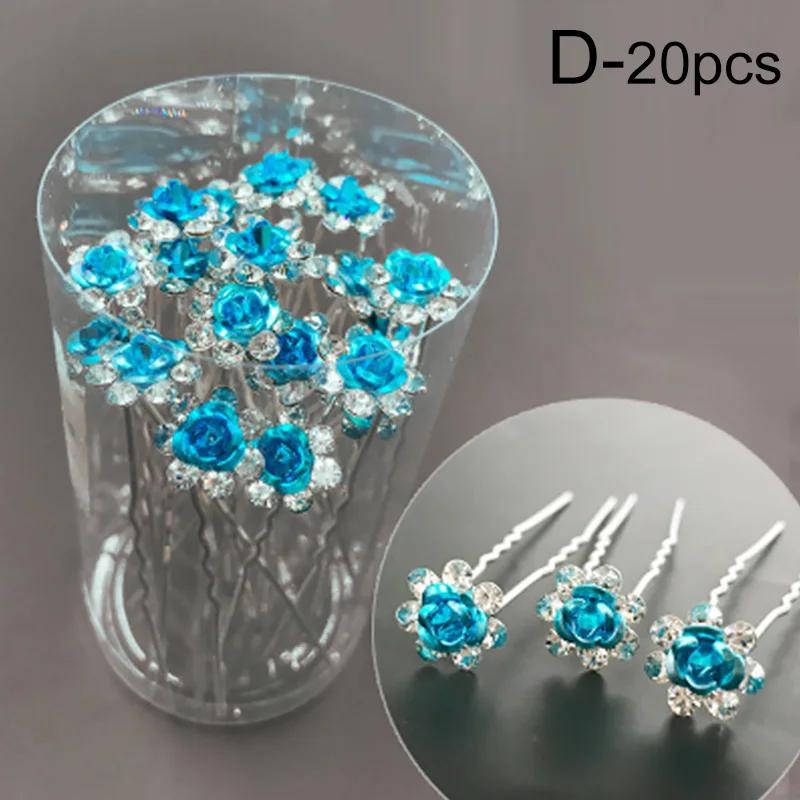 

20pc/pack Women U-shaped Hair Fork Pin Crystal Rose Flower Hairclips Rhinestone Hair Stick Wedding Bridal Jewelry Headwear