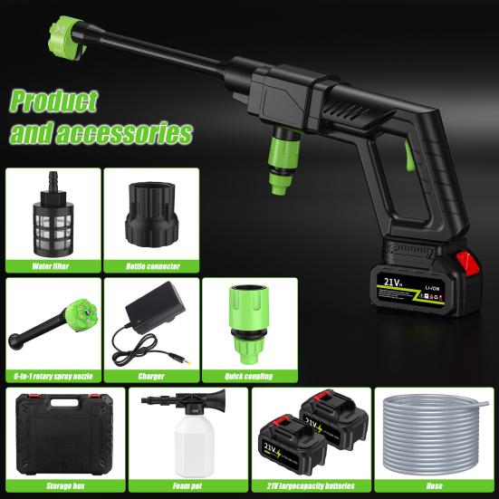 Electric Pressure Washer Cordless Power Pressure Washer 500PSI, 1GPM Adjustment Portable Power Cleaner with 6-in-1 Adjustable Nozzles