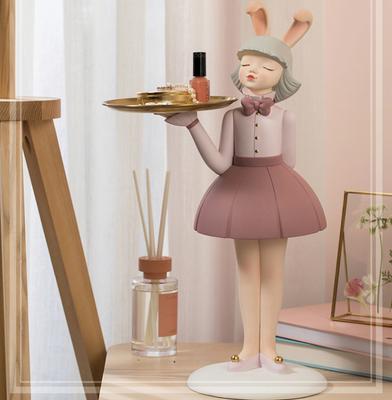 Ev Aksesuarları Tavşan Kız Heykel Süsleme Oturma Odası Dekorasyonları Giriş Anahtar Depolama Masaüstü Tepsi Ev Dekoru Heykel Hediye