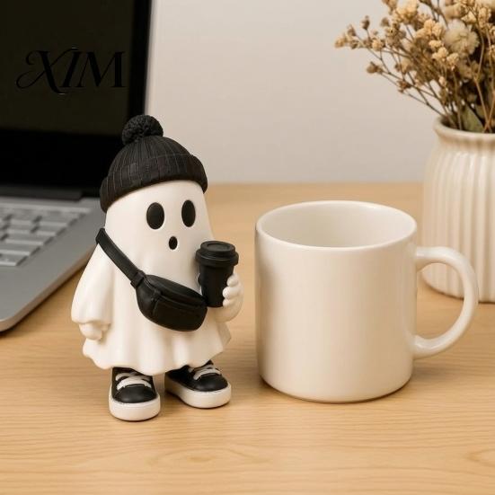 Vielseitige tägliche und Urlaubs-Wohnaccessoires Halloween Geisterfigur, Harz Cartoon Schreibtischornamente, Niedliche Statue Schwarz Weiß Ästhetische Raumdekoration