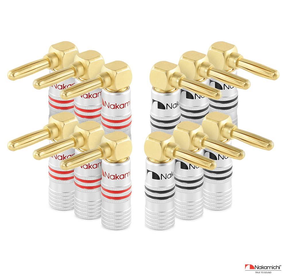 Nakamichi Excel Series 24K Gold Plated Banana Plugs 12 AWG 18 AWG Gauge Size 4mm Speaker Amplifier AV Stereo Home Theater Audio Wire Cable Screw