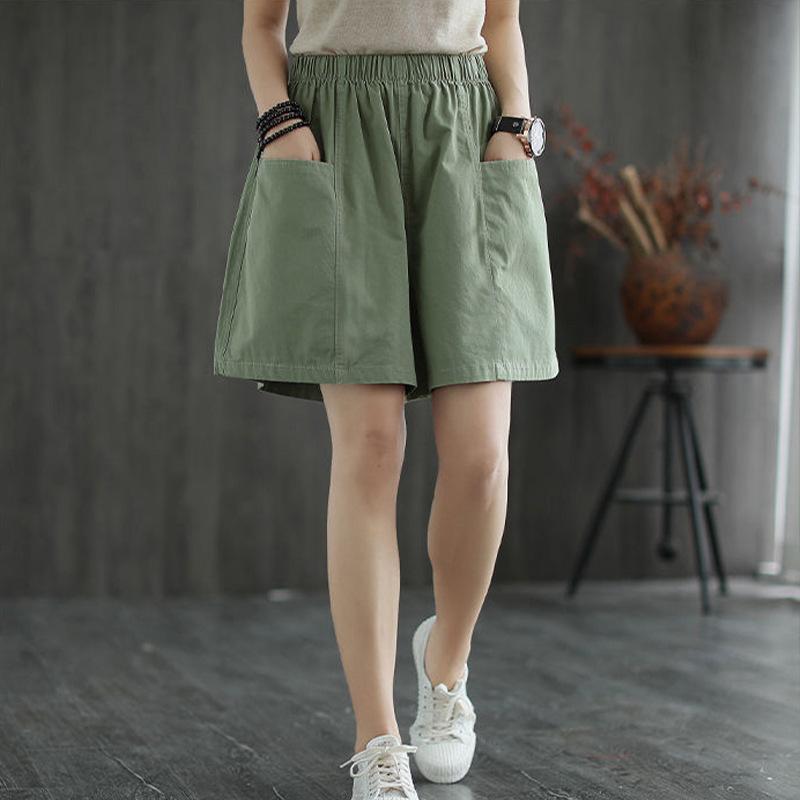 

Летние хлопковые шорты женские модные простые карманы большие женские прямые шорты 4XL зелёный