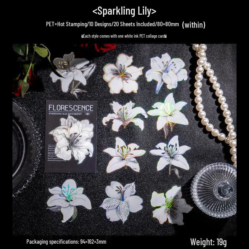 

Beautiful Day PET Stickers - Night Bloom Series: Hot Stamped Floral Journal Decorations, 6 Styles