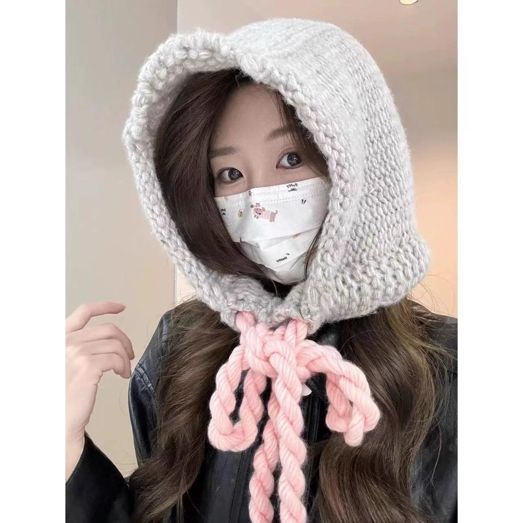 Korean Style Balaclava Hat Women's Baotou Knitted Hat Ear Protection Warm Woolen Hat Thickened Face Small Pullover Hat