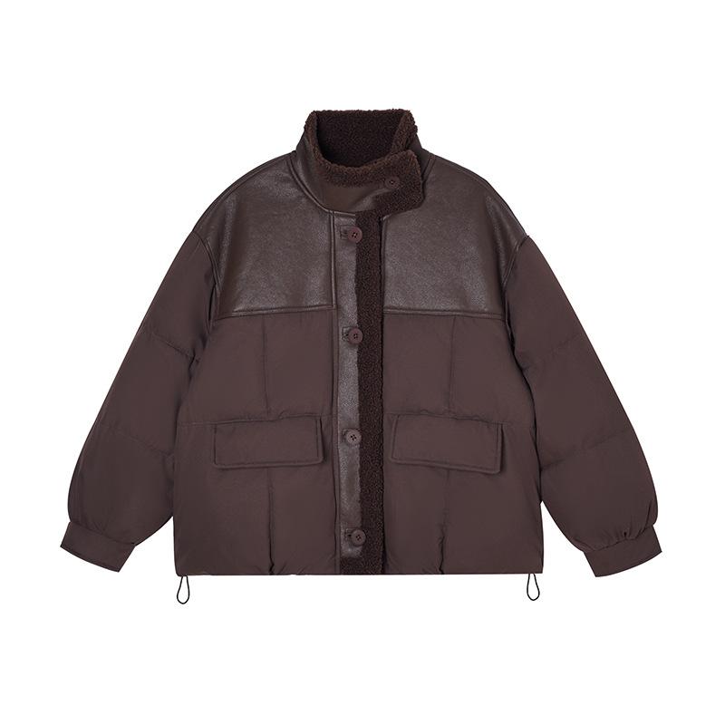 Women's Short Lamb Wool Coat Winter Thickened Jacket Loose Retro Stand Collar Top