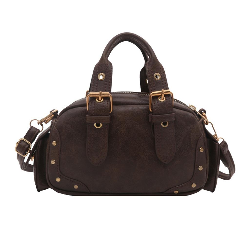 

Y2K Retro Rivet Shoulder Bag Pu Leather Motorcycle Bag Portable Vintage Underarm Bag Shopping кофейный