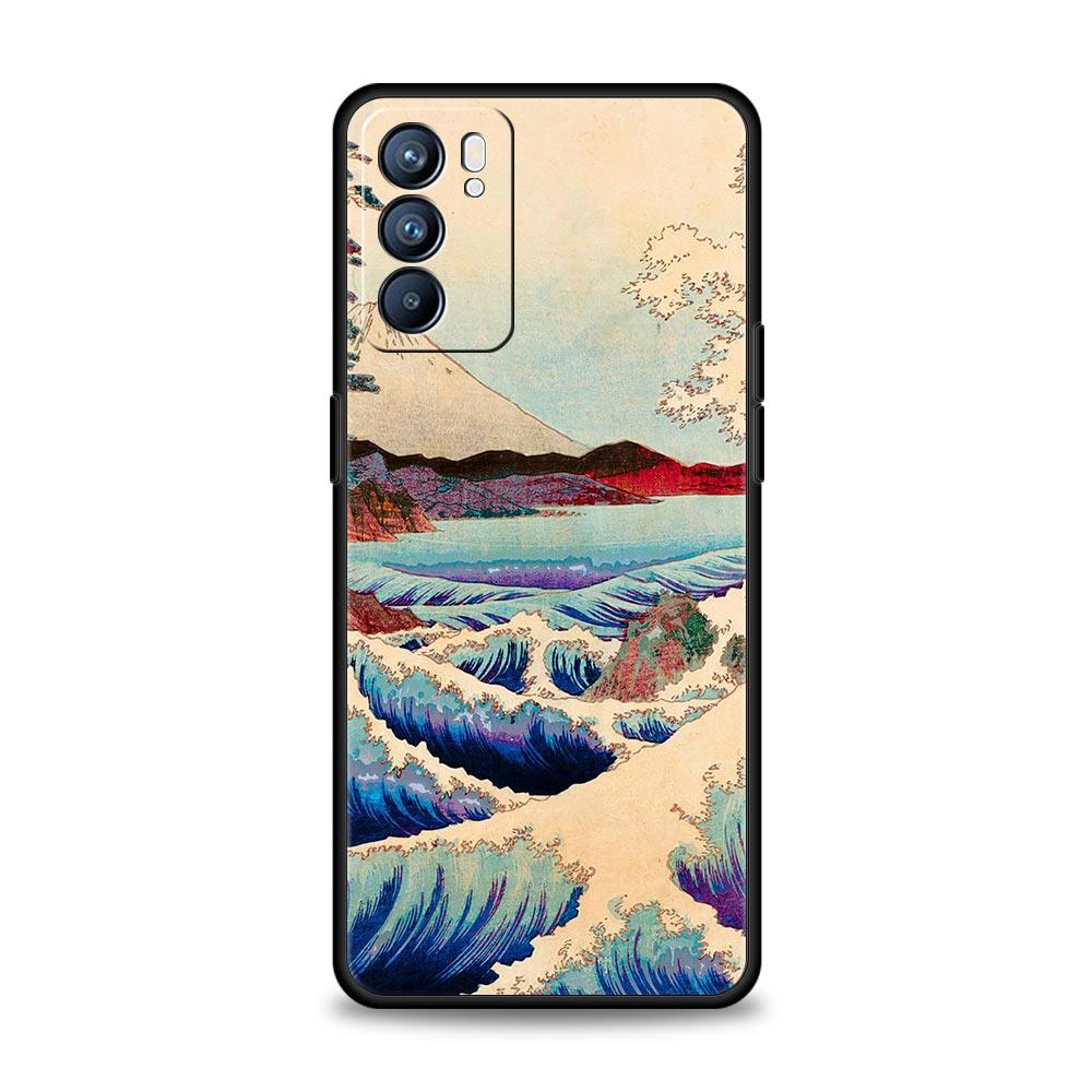 Goldene Große Welle von Kanagawa Surf Handyhülle Für Oppo Find X5 A54 A53 A52 A9 2020 A15 A95 A16 A76 A74 Reno7 SE Reno6 Pro 5G Hülle