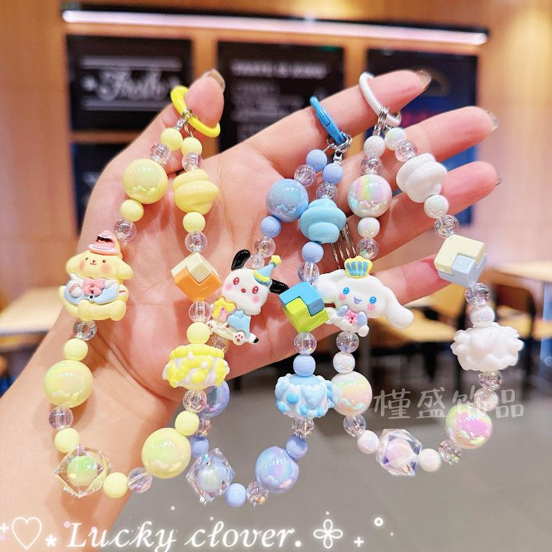 Roztomilá Sanrio Hello Kitty Kuromi Melody Cinnamorol Řetízek na telefon Klíčenka Řetízek na kryt telefonu Dekorace na fotoaparát Přívěsek Ručně kreslený korálek