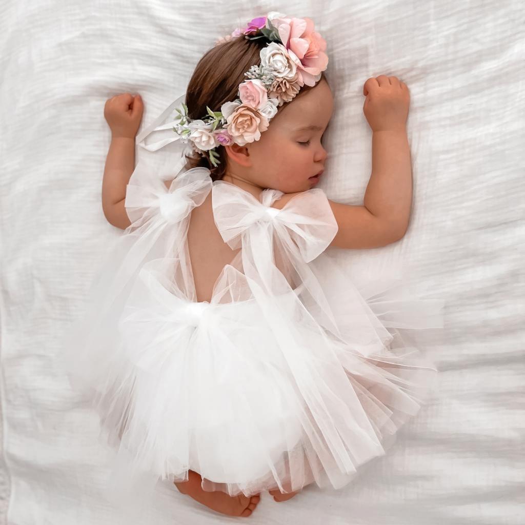 Newborn Baby Girl Sleeveless Mesh Princess Dress Cotton Romper Summer Photo Shoot Outfit 100 Days Celebration Infant Clothing