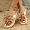 Women's Floral Strap Flat Sandals - Summer Jelly Wedge Slippers, Comfortable Casual Beach Shoes for Ladies