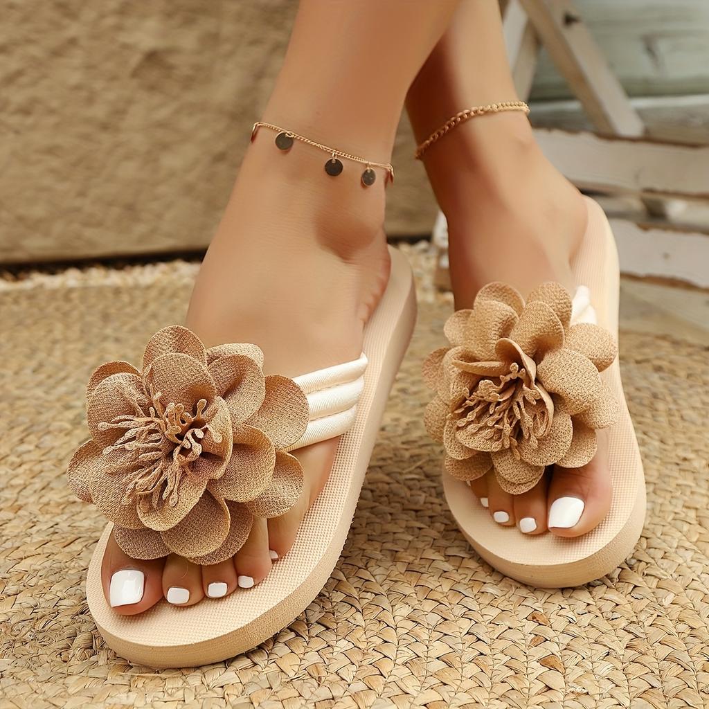 Women's Floral Strap Flat Sandals - Summer Jelly Wedge Slippers, Comfortable Casual Beach Shoes for Ladies