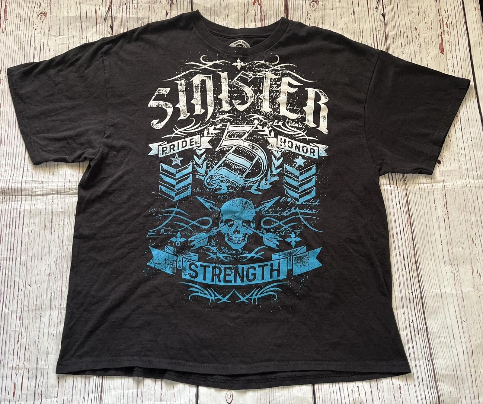 SINISTER Brand Pride Honor Strength T Shirt Y2K MMA Goth Skull Men’s 2XL XXL 4XL
