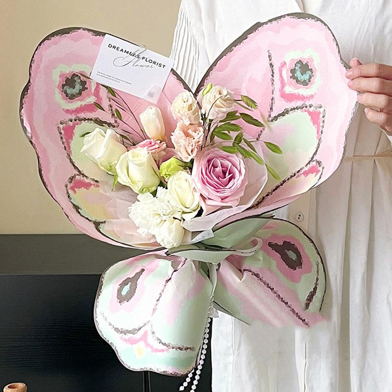 20Pcs Colorful Butterfly Flower Wrapping Paper Creative Flower Bouquet Packing Supplies Diy Birthday Gift Wrapping Material