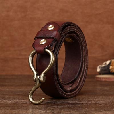 Leather Thickened Vegetable Tanned Cowhide Belt Men's Leather Hook Retro Copper Personality Trendy Men's Trousers Belt