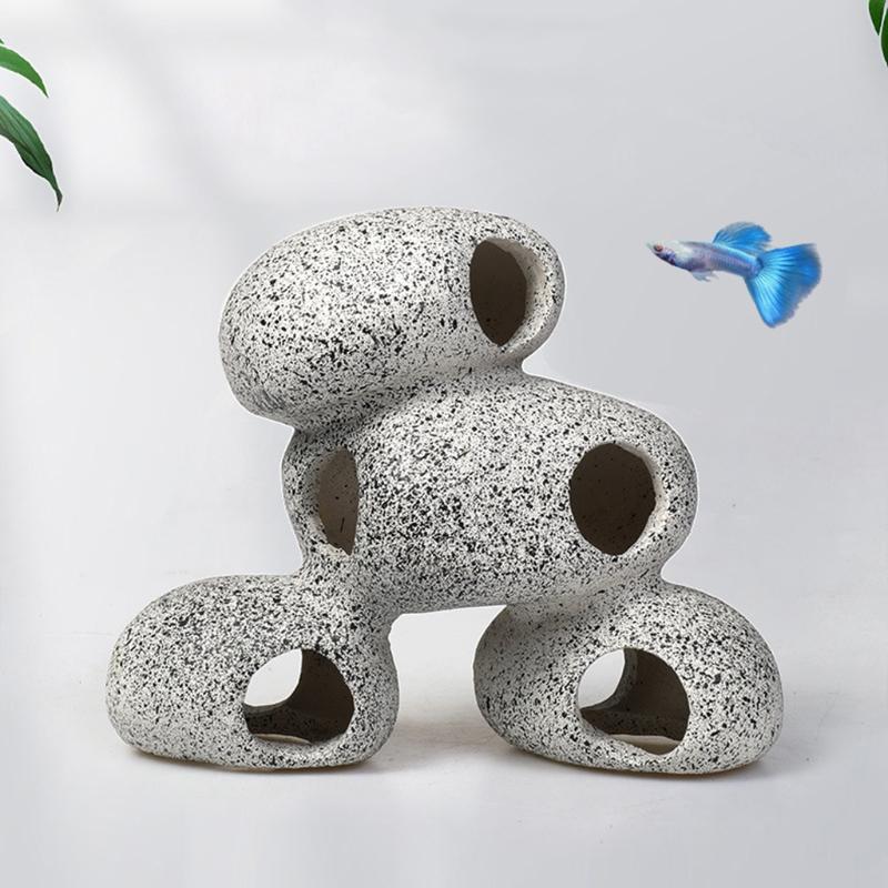 Aquarium Rock Cave Fish Tank Pond Hideaway for Shrimp Cichlid Hiding Breeding Spawning Hideout Decor Fish Tank Stone Ornament